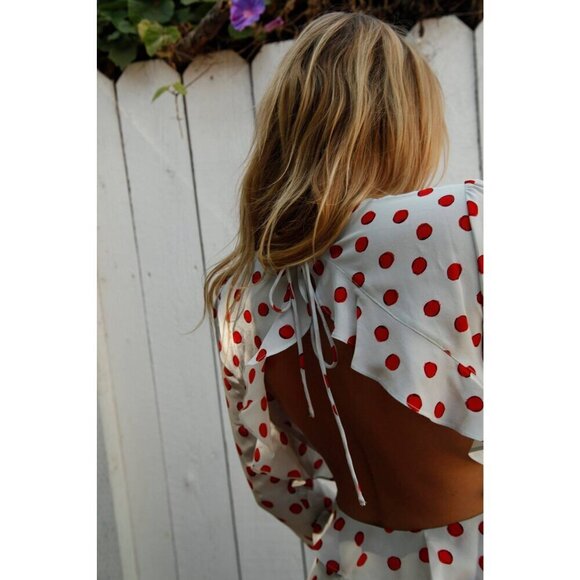 💕REALISATION PAR💕 Goldie Cherry Dress ~ Red Polka Dot Print XS 100% Silk - Picture 9 of 16